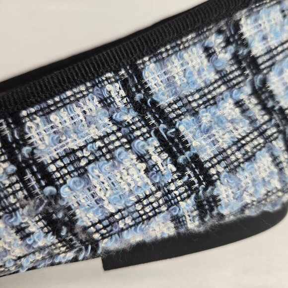 LOFT Size 7.5M Blue Plaid Tweed and Black Leather Ballet Flats Bow Accent - Picture 9 of 12